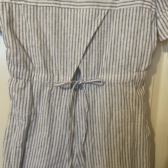 A Loves A Jumpsuit Blue White Ticking Wide Leg Linen Cotton Size S Coastal Boho - Picture 3 of 9